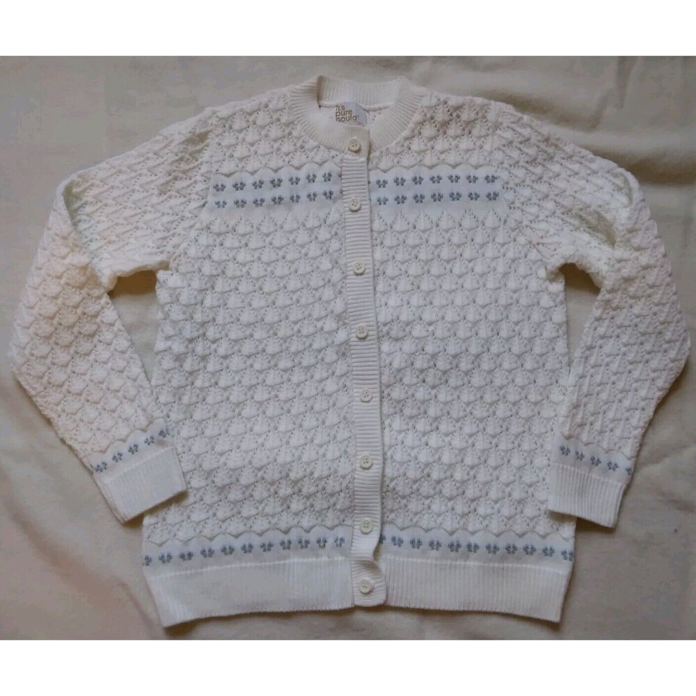 Its Pure Gould Sweater Cardigan Ivory Blue Floral Cottage Core Granny Womens S